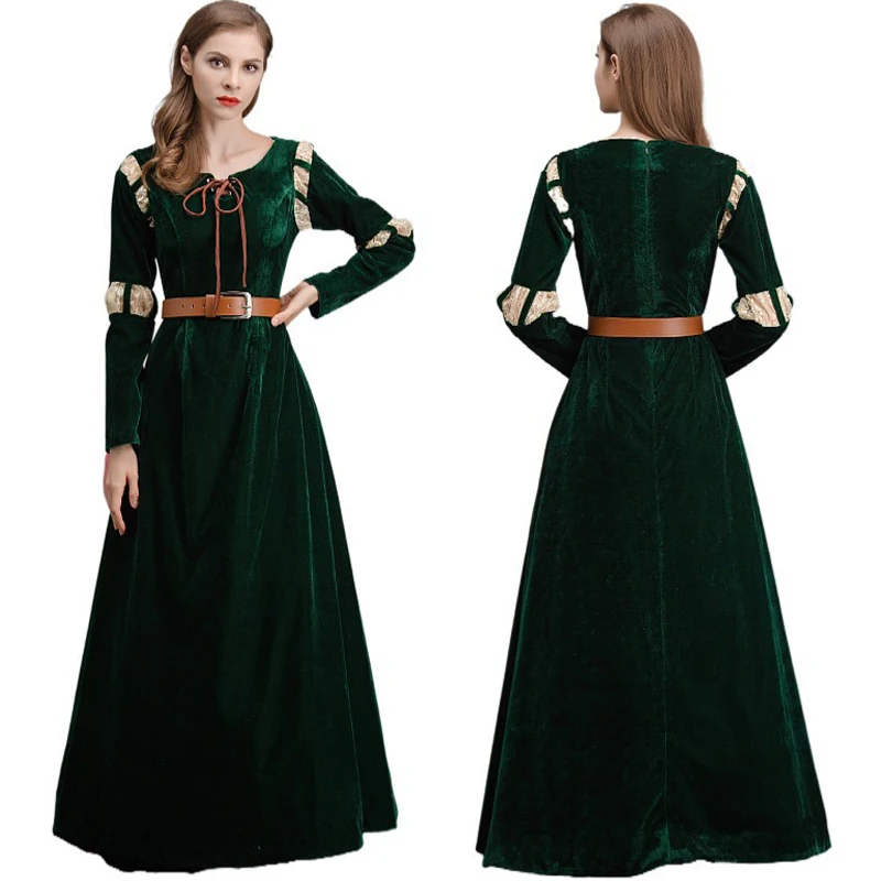 

Anime Brave Merida Princess Cosplay Dress Adult Women Velvet Green Long Dresses Halloween Costume Outfit Uniform Suit