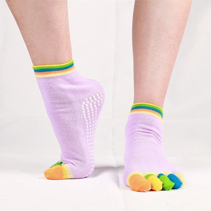 1 Pairs Rainbow Color Split Toe Yoga Socks Pilates Dance Breathable Sweat-absorbent Non-Slip Five Finger Sport Socks