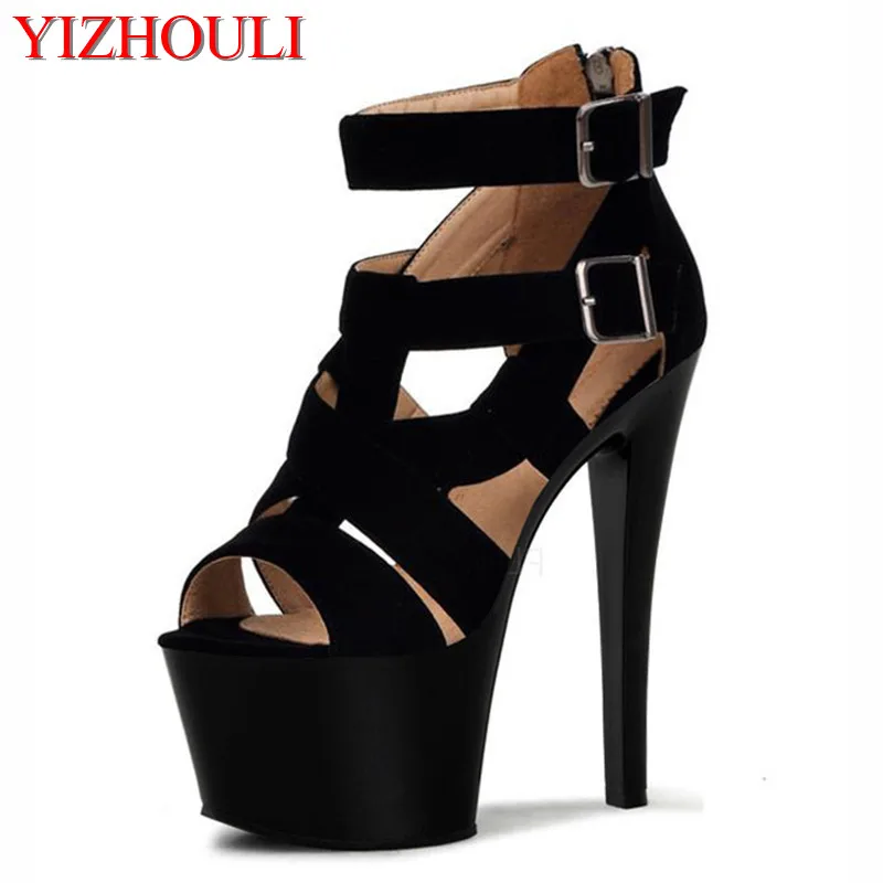 

Women sexy high-heeled shoes platform ankle strap sandals in summer fashion black gladiator 17cm dance shoes