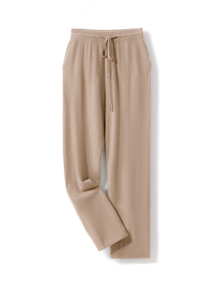 U.M Men's Pure Cashmere High Quality Wide Leg Pants Autumn Winter Casual Cashmere knitted Pants Soft Comfortable Trousers