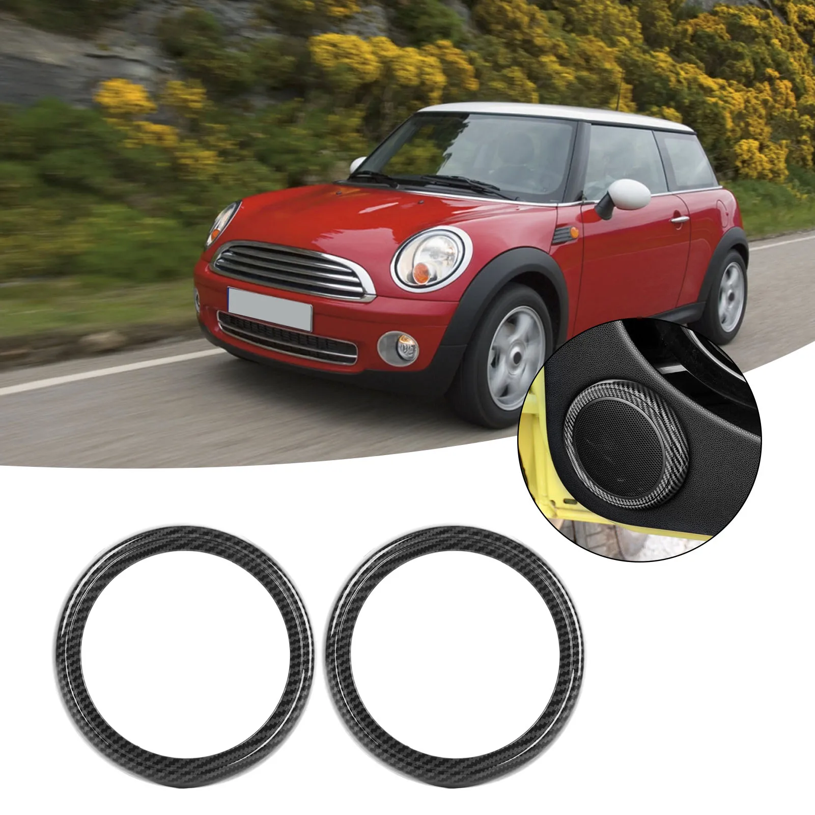 

2Pcs Car Speaker Door Horn Ring Trim Carbon Fiber Look Decoration Ring for Mini Cooper R54 R56 Clubman R55 Crossover R60