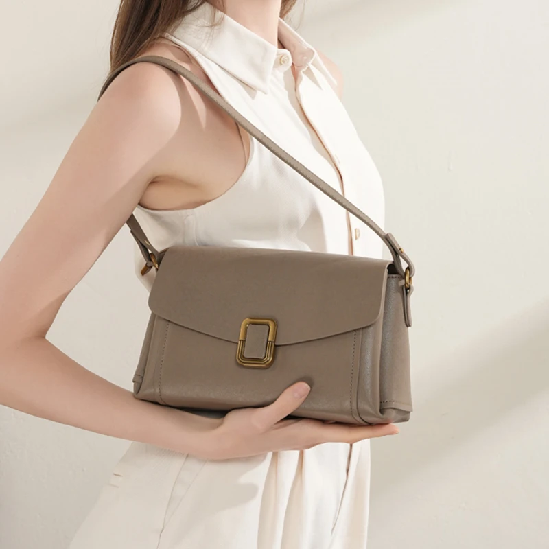 Burminsa 3 Layers Genuine Leather Underarm Shoulder Bags For Women Luxury Designer Crossbody Purses Square Ladies Handbags