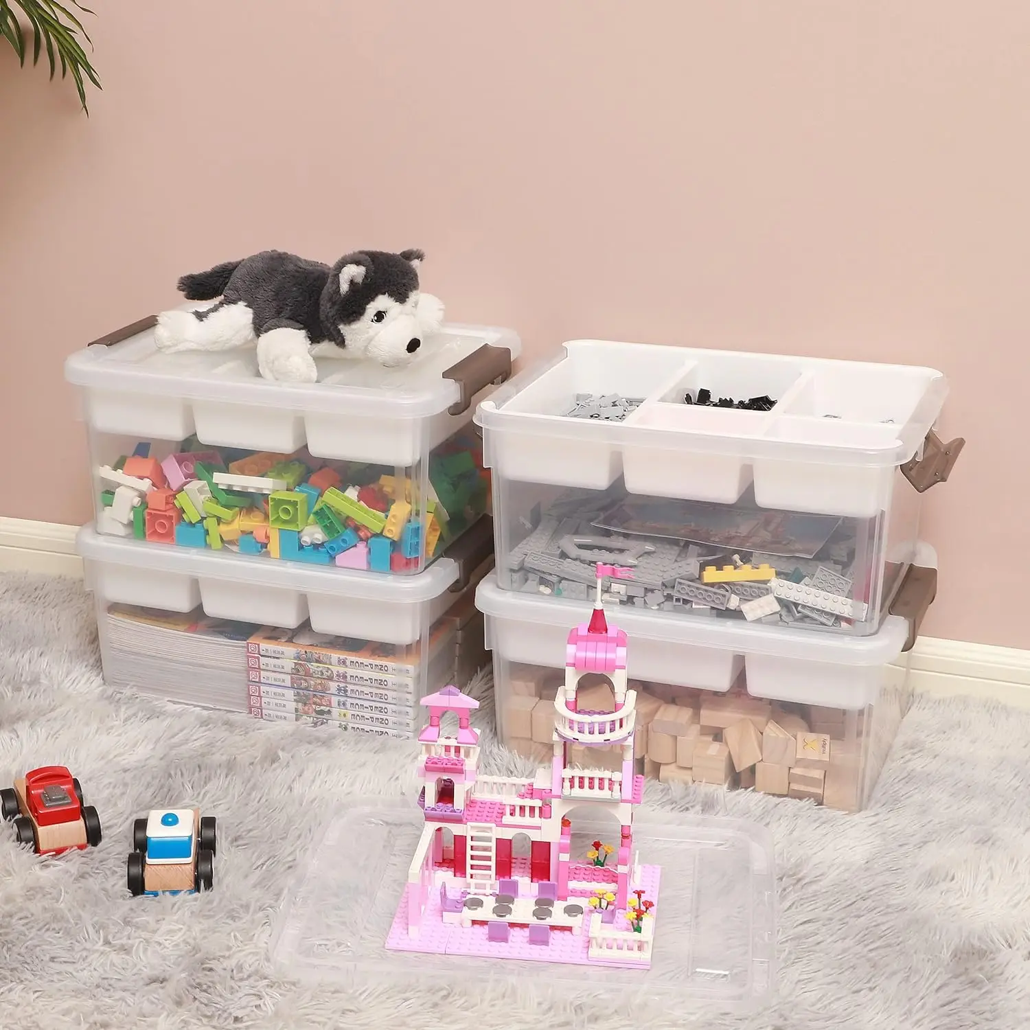 Plastic Storage Box with Removable Tray Craft Organizers and Storage Clear Container for Organizing Bead, Tool, Sewing