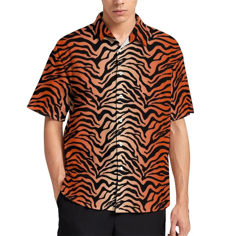 thumbnail image 1 of Camisa informal con estampado de rayas de piel de tigre para hombre, camisa hawaiana de vacaciones de manga corta, camiseta de gran tamaño para hombre, blusas, ropa, 1 of 4