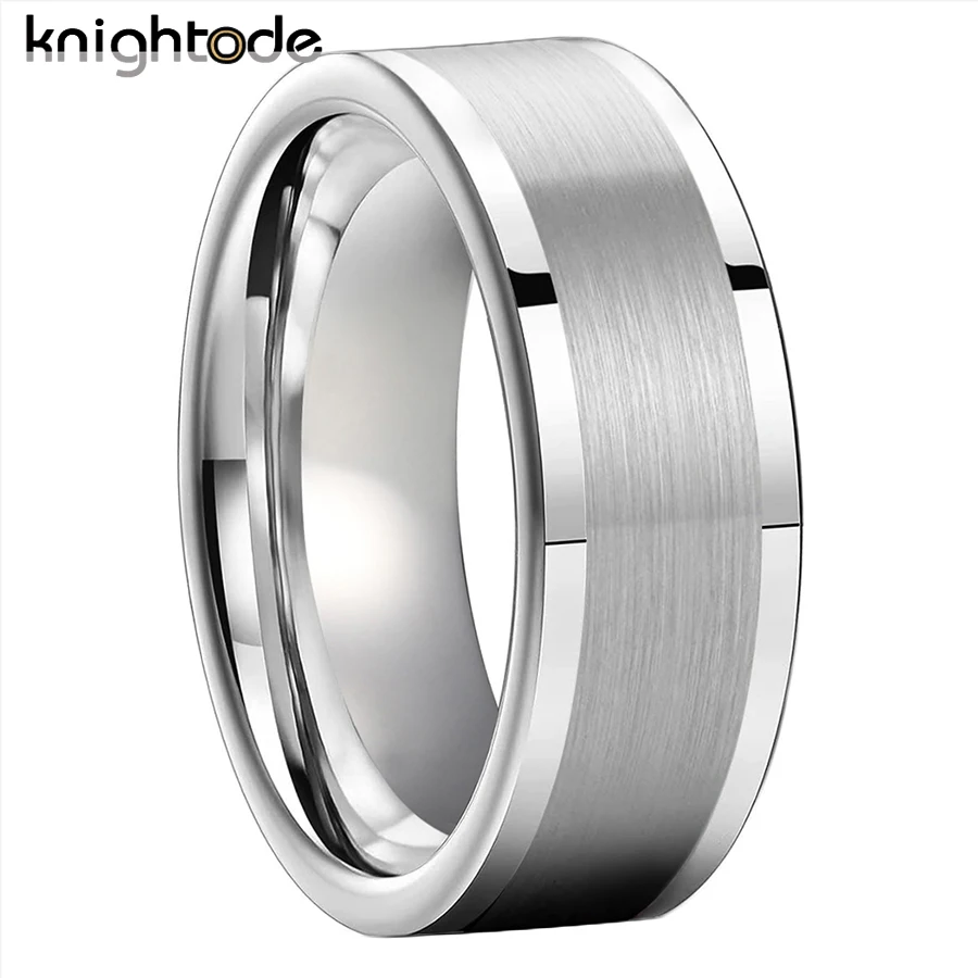 THREE KEYS JEWELRY Mens Rings Unique Luminous Glowing Silver White Stars  Color Stones Tungsten Carbide for Man Polished Flat Ring 8mm Wedding Band  Gifts Bands Rings for Men Size 7