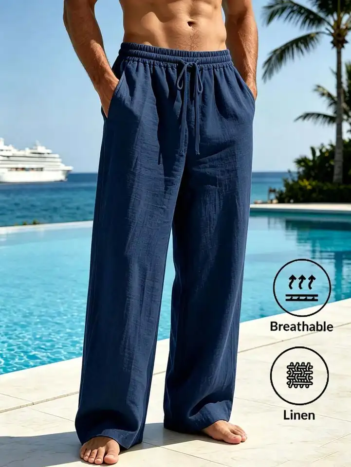 Men's Vacation Style Linen Drawstring Pants