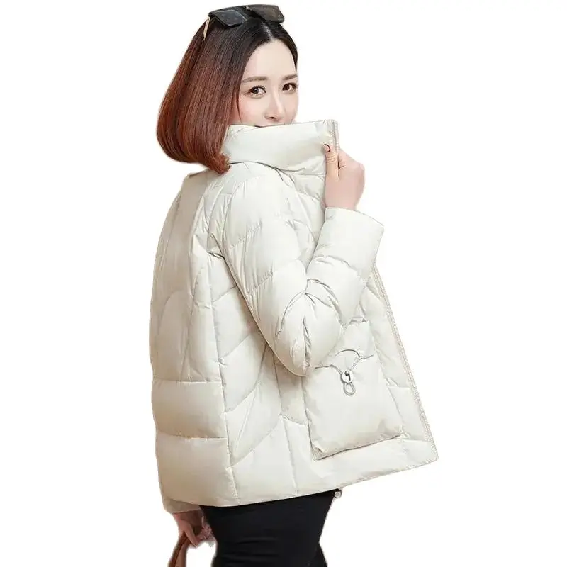 

Fashion White Short Down Cotton Jacket Women's Cotton Clothes 2023 New Autumn Winter Coat Snowy Warm Overcoat Parka Female