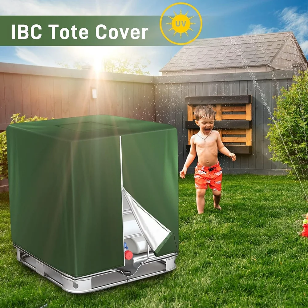 Zipper IBC Tote Cover 330 Gallon for 210D Oxford cloth 1000L Outdoor Water Tank Protective Cover Dust and sun (Black /Green） 6