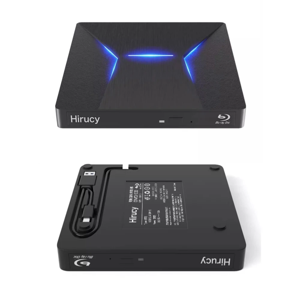 External Blu-ray Drive, USB 3.0 and Type-C Blu-Ray Burner Slim 3D Optical Blu-Ray DVD CD Drive Compatible with Windows XP/7/8/10