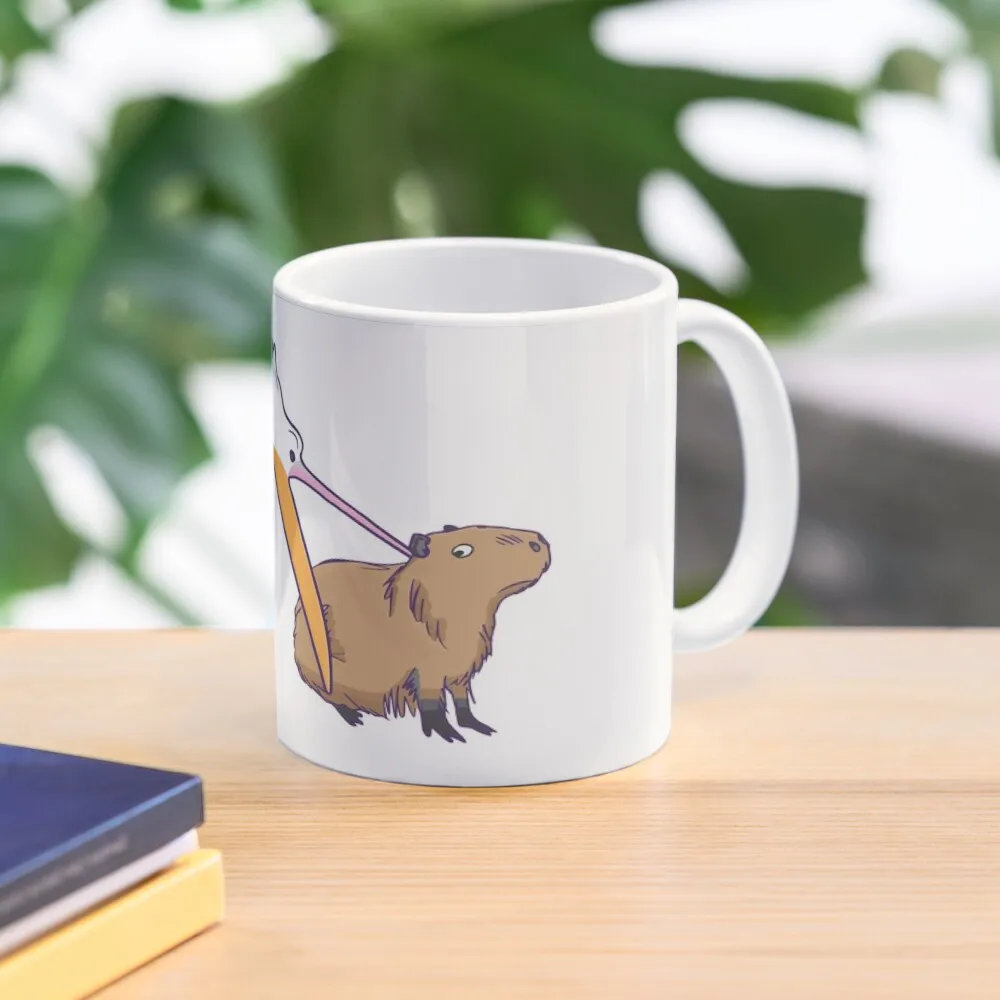 

Pelican Tries to Eat Capybara Funny Cute Meme Coffee Mug Cups For Cold And Hot Thermal Glasses Mug