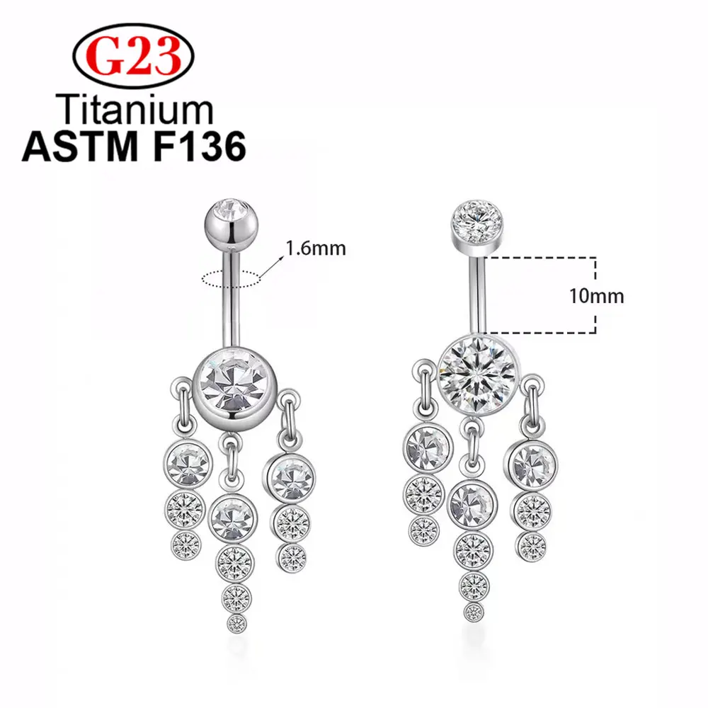 Luxury Crystal Zircon G23 Titanium ASTM F136 Navel Piercing Belly Body Jewelry Trendy For Woman