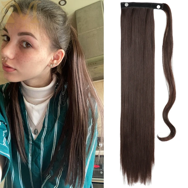 MERISIHAIR Synthetic Long Straight Wrap Around Clip In Ponytail Hair Extension Heat Reistan Pony Tail Fake Hair 66-4