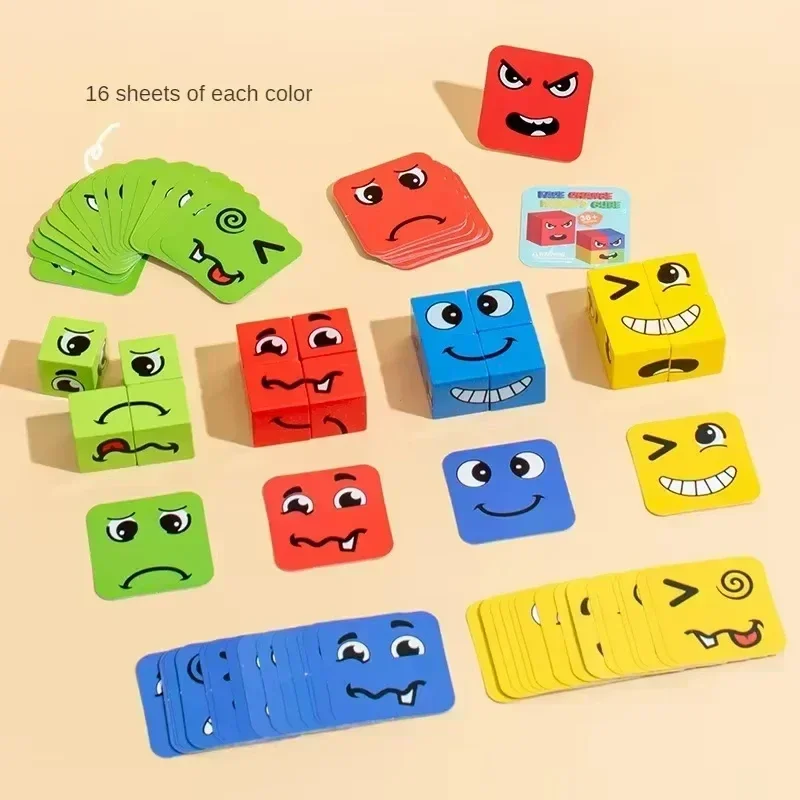 Cube Face Changing Building Blocks Board Games Wood Puzzles Montessori Expression Wooden Blocos for Children Battle Table Games