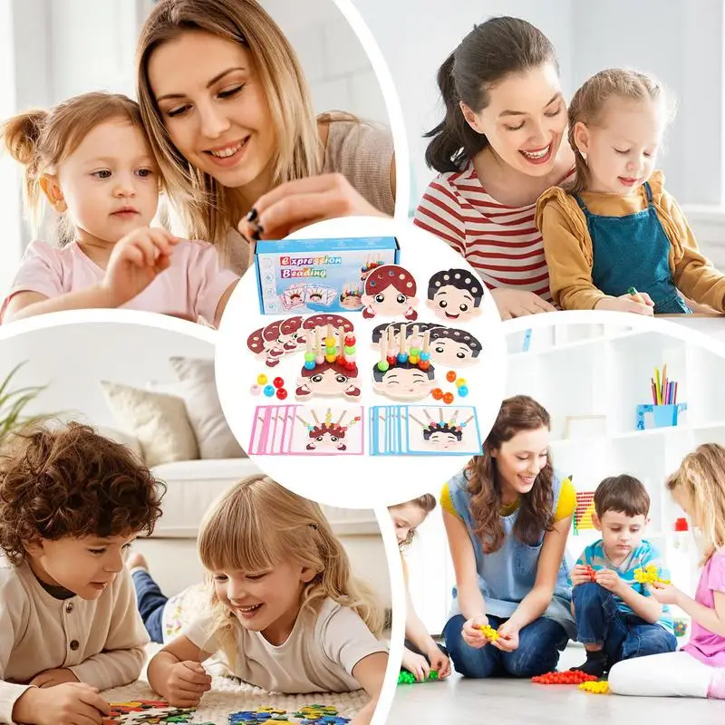 Wooden Lacing Beads Color Stacking Sorter Color Recognition Game For Fine Motor Skills STEM Toys For Boy Girl Ages 3