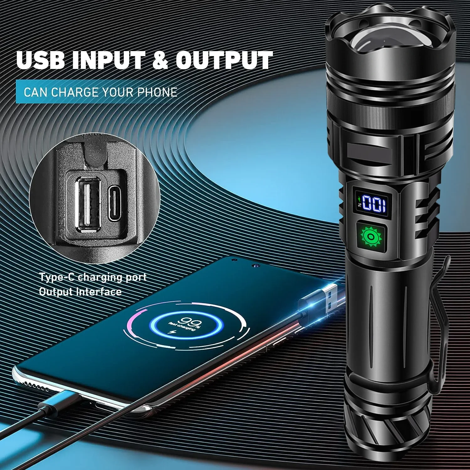 Фото Портативный уличный водонепроницаемый фонарик для кемпинга с USB-зарядкой №2