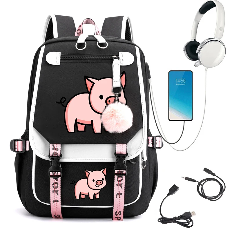 

Pink Pig Girl School Bag Backpack Back Pack for Teenager Women Children Female Pink Schoolbag Primary High Bagpack Class Teens