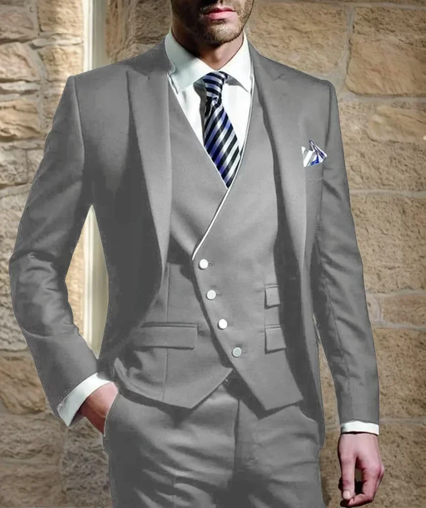 Men Suits for Wedding 3 Pieces Blazer Vest Pants Peak Lapel Slim Fit Suit Elegant Tuxedos for Wedding Business Evening Party