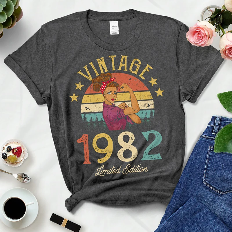 Vintage Retro 1982 Limited Edition Summer Fashion Outfits Women T Shirts 40th 40 Years Old Birthday Party Ladies Clothes Tshirt black t shirt for men Tees