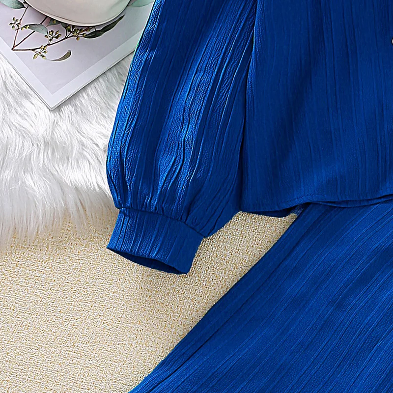 Girls Clothes Sets 4-16 Years Blue Long Sleeve Top + Blue Pants For Girls Spring Autumn Korean Style Suits Casual Clothes Sets - 5