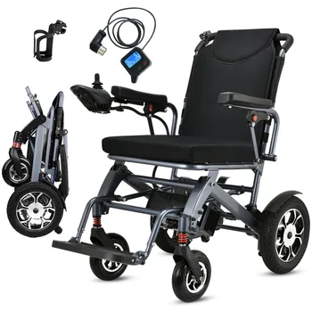 Sedia a rotelle elettrica leggera Wisging H900B blu pieghevole, sedia Rohl elettrica con batteria da 12 Ah, motore da 500W, autonomia di 24 km