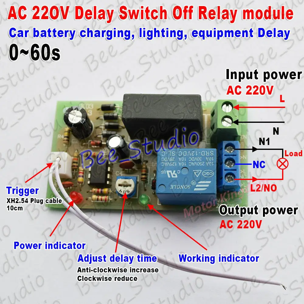 AC 220V 230V 240V 060S Adjustable Trigger Delay Time Switch Turn OFF