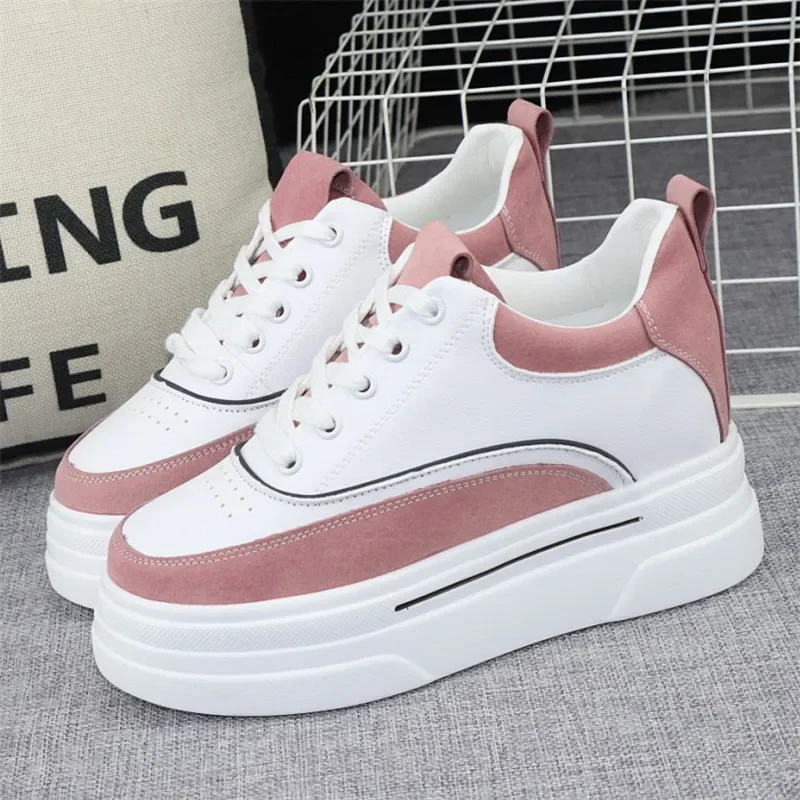 

Thick-soled Pink Sneakers Shoes Women's Spring Lace-up Slim Inner Heightening Shoes 2023 New Casual Sports Shoes Board Shoe