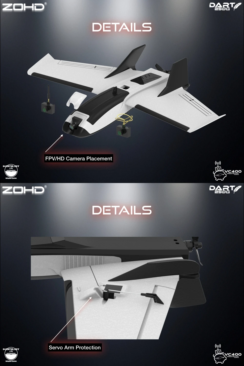ZOHD Dart250G 570 mm Spannweite Sub-250 Gramm Sweep Forward Wing AIO EPP FPV RC Flugzeug Drohne PNP/FPV Ready Version – Detail 13