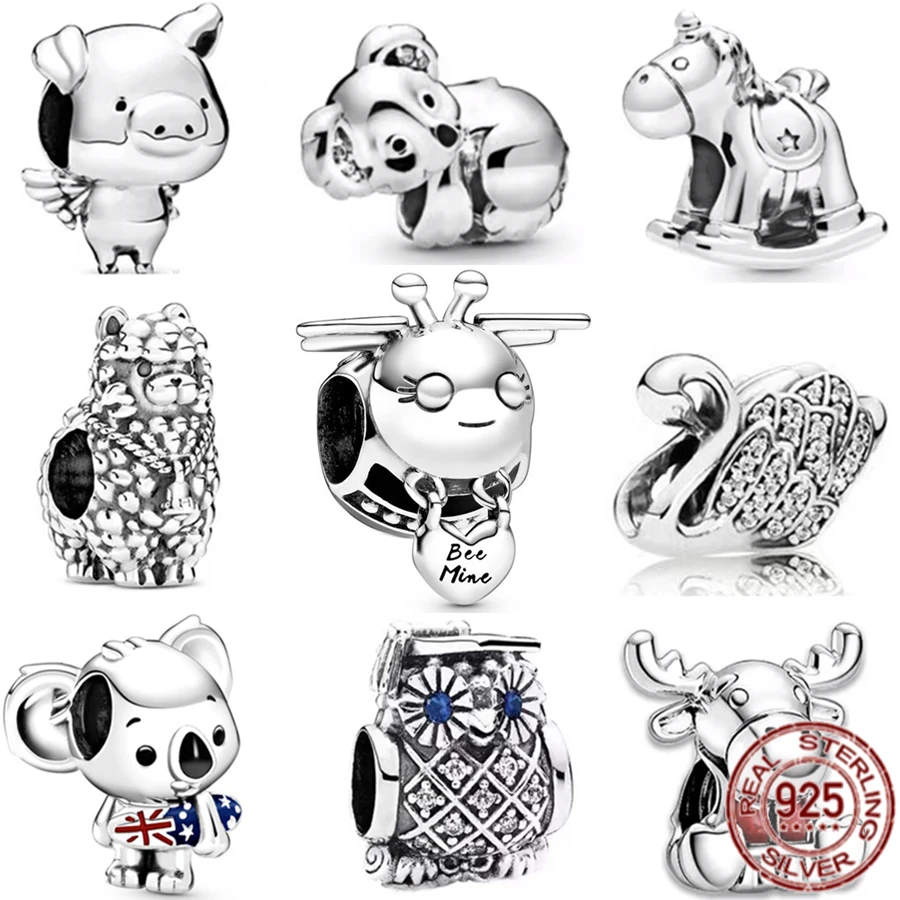 Animal Charms for Pandora Style Bracelets Sterling Silver Cow, Pig, Owl, Chipmunk | Animal Lover Gifts Cow