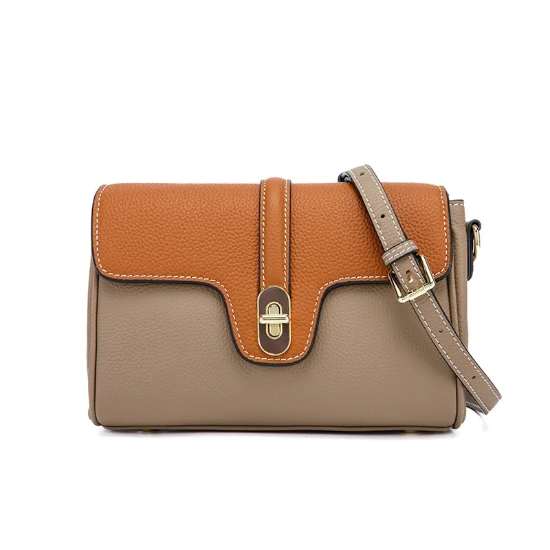 thumbnail image 1 of Nuevo bolso de cuero para mujer, color contrastante, sencillo, a juego, pequeño bolso cuadrado, bolso de piel de vaca con capa para la cabeza, bolso bandolera de un solo hombro, 1 of 5