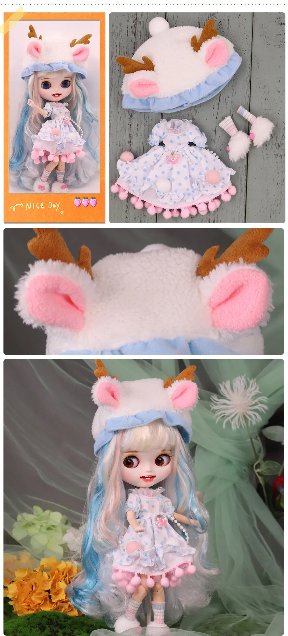 Outfits für eisige dbs blyth Puppe kawaii Mantel weiß süße Kleidung Anzug bjd Anime Mädchen – Detail 3