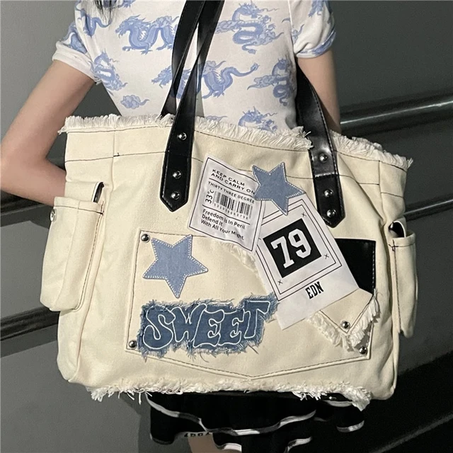 Trendy Star Tote Bags for Women Y2K Spicy Girls Vintage Shoulder Bag Large  Capacity Canvas Commute Bag Luxury Designer Handbags - AliExpress