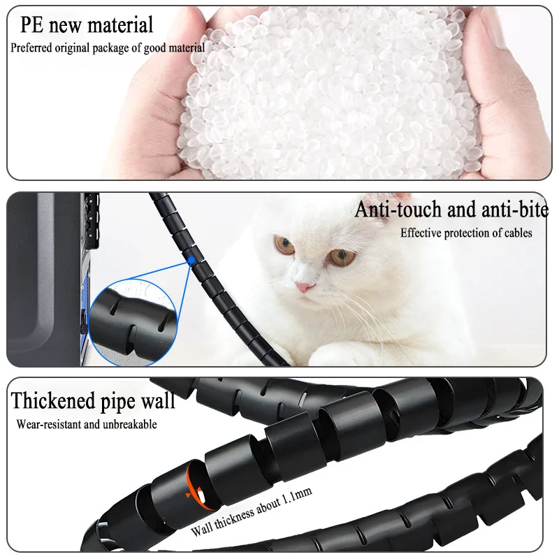 2Meters Spiral Cable Protector Line Organizer Tube Motorcycle Wire Protection Sleeve Flame Retardant Anti-Bite Cover Color