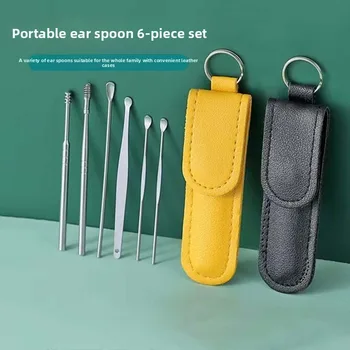 Kit per la pulizia delle orecchie per tutta la famiglia – 6 pezzi, custodia in pelle portatile, mini e leggero, 360 °   Design a spirale, nessuna irritazione all'orecchio