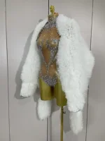 Sexy Stage Sparkly Rhinestone Mesh See Through Crystal Bodysuits Women Luxury Birthday Dancer Nightclub Bar Performance Outfit - Image 2