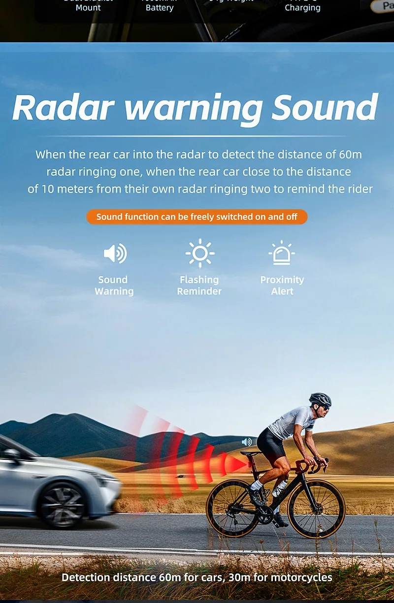 Description Picture 4 of itemCYCLAMI Bicycle Intelligent Radar Taillight Bike Smart Brake Sensing Rear Lamp with Beeper Alarm Cycling Safety Tail Light RT02