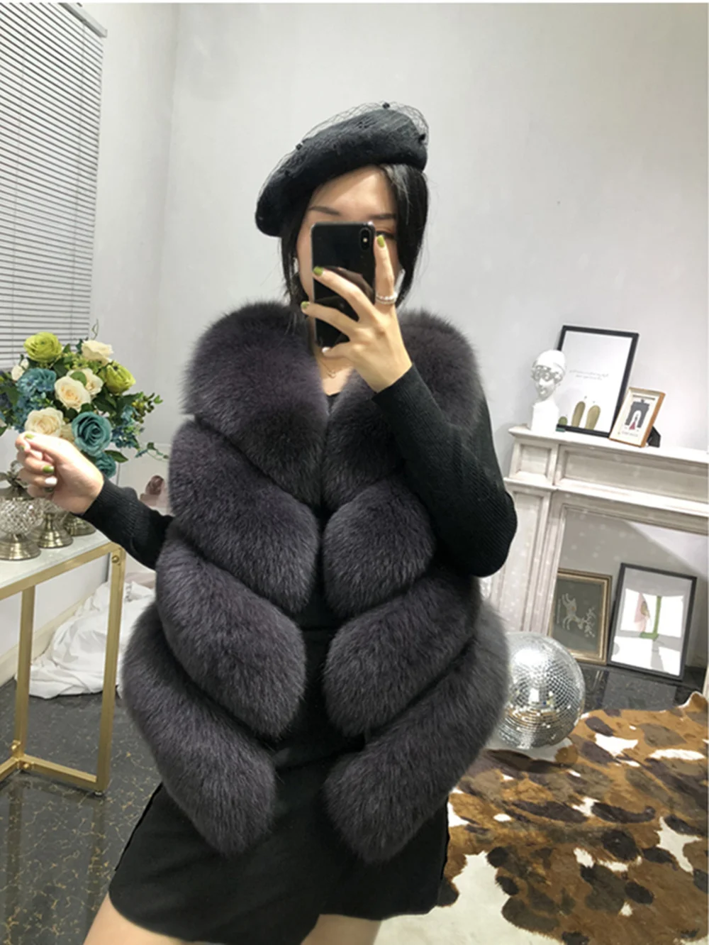 Real Fox Fur Short Vest for Women, Luxury Cropped Female Winter Jacket, Natural Fox Fur, Sleeveless Plush Vests for Girls