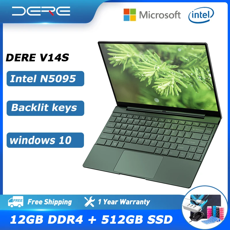 Dere V14S Laptop 14.1 Inch 12GB RAM 512GB SSD Intel Celeron N5095 Full HD Screen Backlight Keyboard Computer Windows 10 Notebook|Laptops| - AliExpress