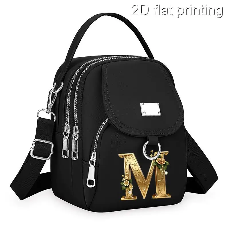 תיק צד נשים מודפס באותיות, שחור קלאסי, רב תכליתי, קל משקל, מתנה לנשים