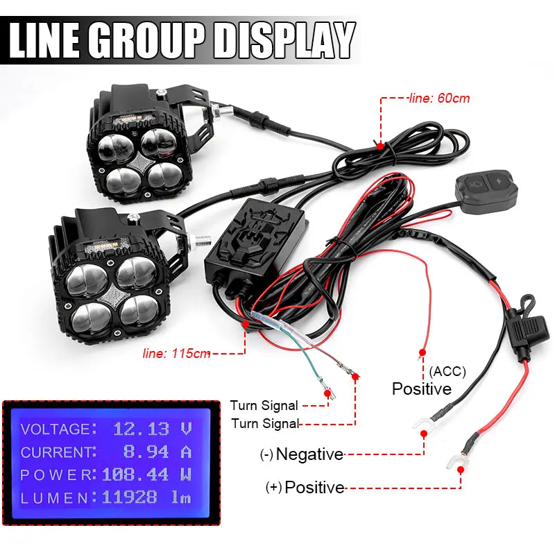 120W 12000LM Motorcycle LED Spotlight With Amber Turn Signals Lamp High Low Flas