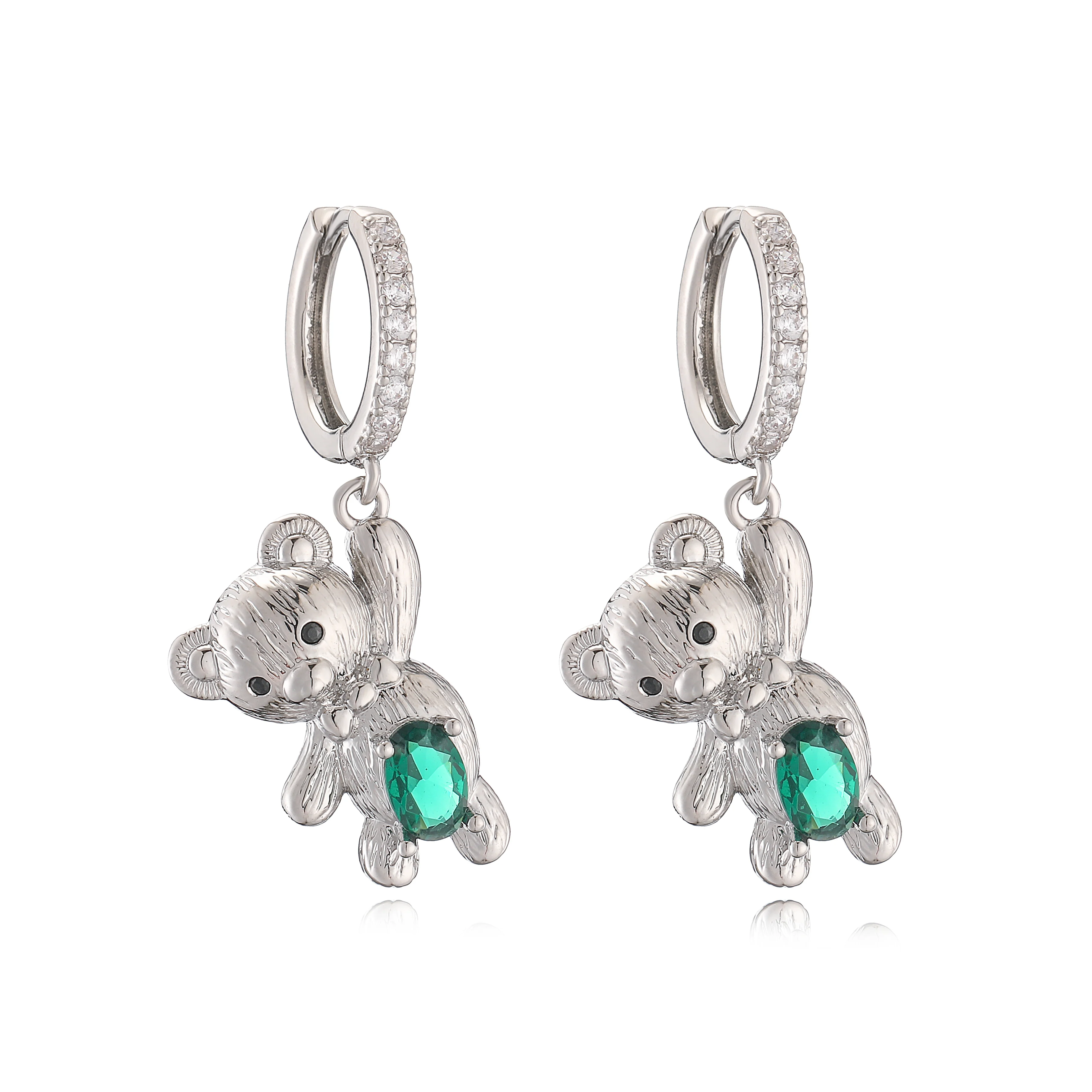 HECHENG,Teddy Bear Necklace Earrings Sets Green cz Bijoux Femme Zircon Luxury Designer Jewelry Gifts For Women