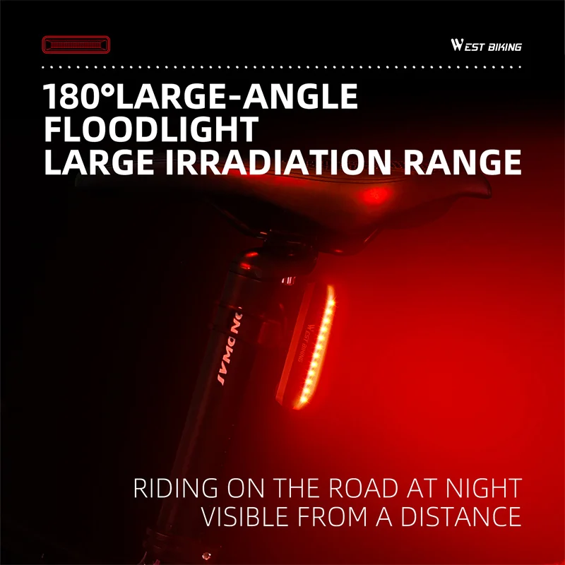 WEST BIKING Bike Tail Light Waterproof LED Bicycle Rear Light 400mAh Type-C Rechargeable Mountain Riding Cycling Tail Lamp