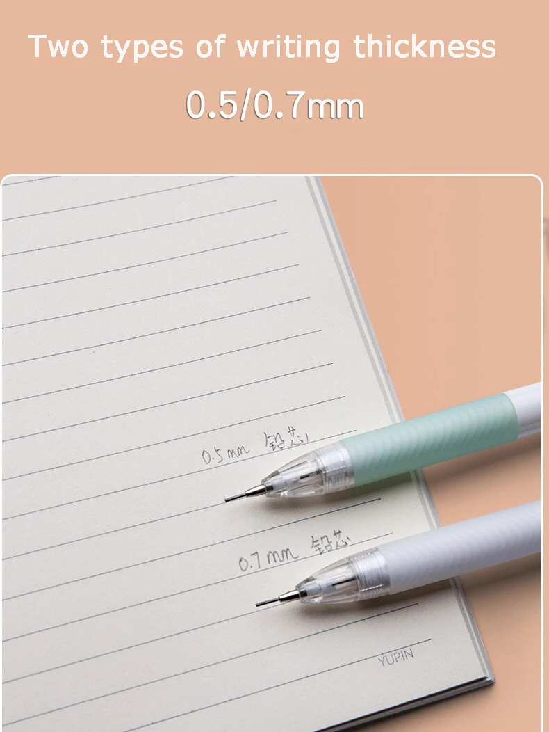 기계식 연필 투명 펜 클립, 학교 용품, 상단에 지우개가 있는 4 가지 색상 세트, 0.5mm, 0.7mm