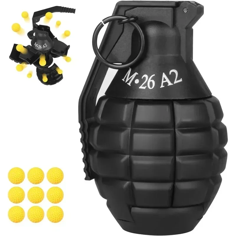 B M26A2 에어소프트 수류탄 장난감 블랙(9개 폼 탄약 포함) 전술 야외 팀 스포츠 재미있는 활동용 14세 이상 적합