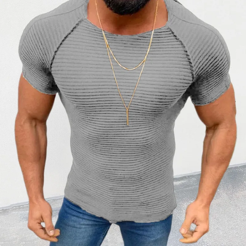 Men's Short Sleeve Sweater 2023 Summer New Solid Color Slim Knit Casual Large Size Short Sleeve Sweater