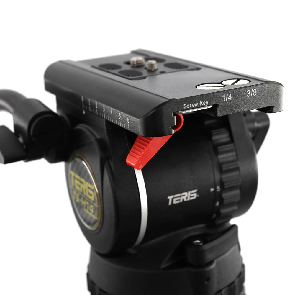 Teris TS-H14CF-Q 유체 헤드 및 삼각대 키트, 탄소 섬유 사진 촬영 삼각대, TS-DV 터치 앤 고 플레이트 포함, 100mm 헤드 피팅