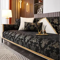 High-end Universal Sofa Cushion Cover black Fabric Soft Towel Gold Edge L Corner Seat Slipcover Chair Pad Living Room 4 Seasons 1