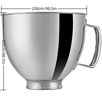 Bol mélangeur de 5 litres pour mélangeurs sur socle KitchenAid, bol en acier inoxydable de qualité alimentaire avec poignée et fermoir, compatible avec tête inclinable 3