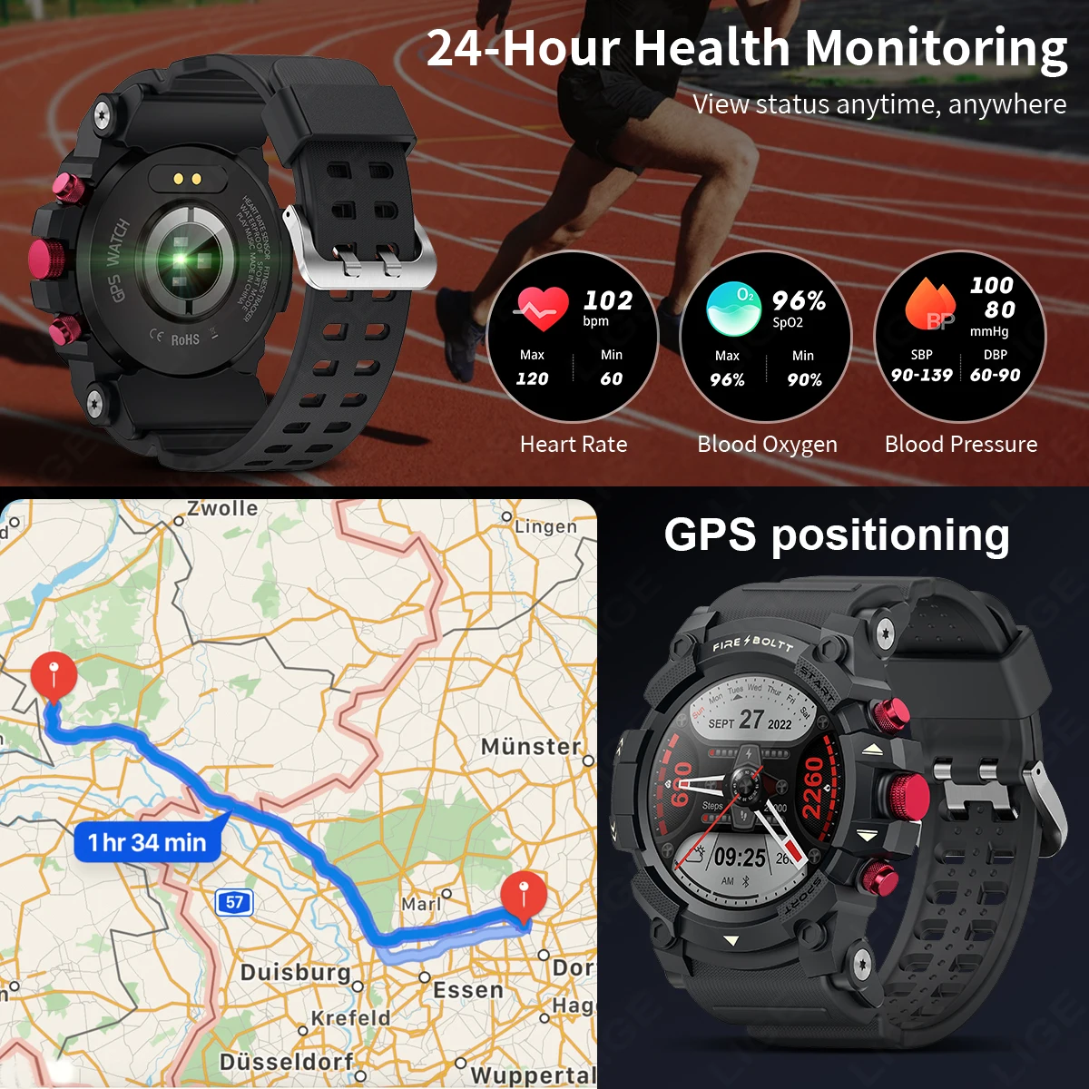 GPS Smart Watch Men Outdoor Sport Bluetooth Call Blood Pressure Health Monitor Waterproof Fitness Smartwatch For IOS Android New