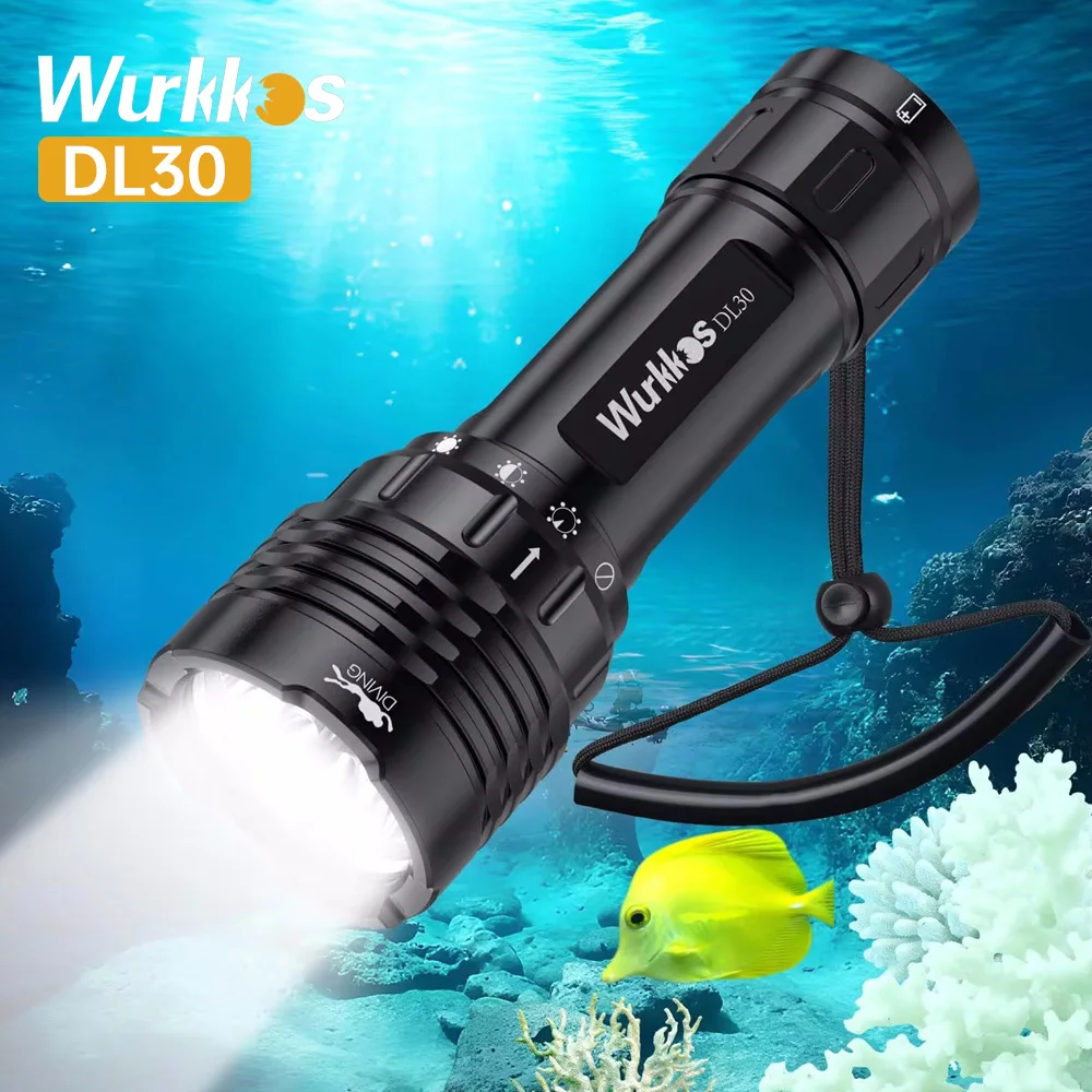 Wurkkos-DL30 Dive Light 21700 LED Flashlight Underwater IPX-8 Waterproof Torch 3600lm Triple LH351D Magnetic Control Ring Switch
