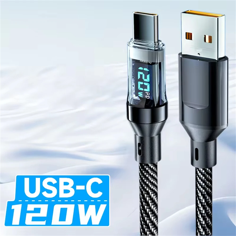 כבלי טעינה NNBILI 100W USB C 120W USB A עם מסך תצוגה LED, USB C=C-C, USB A=A-C, Xiaomi iPhone, Samsung לא תואמים